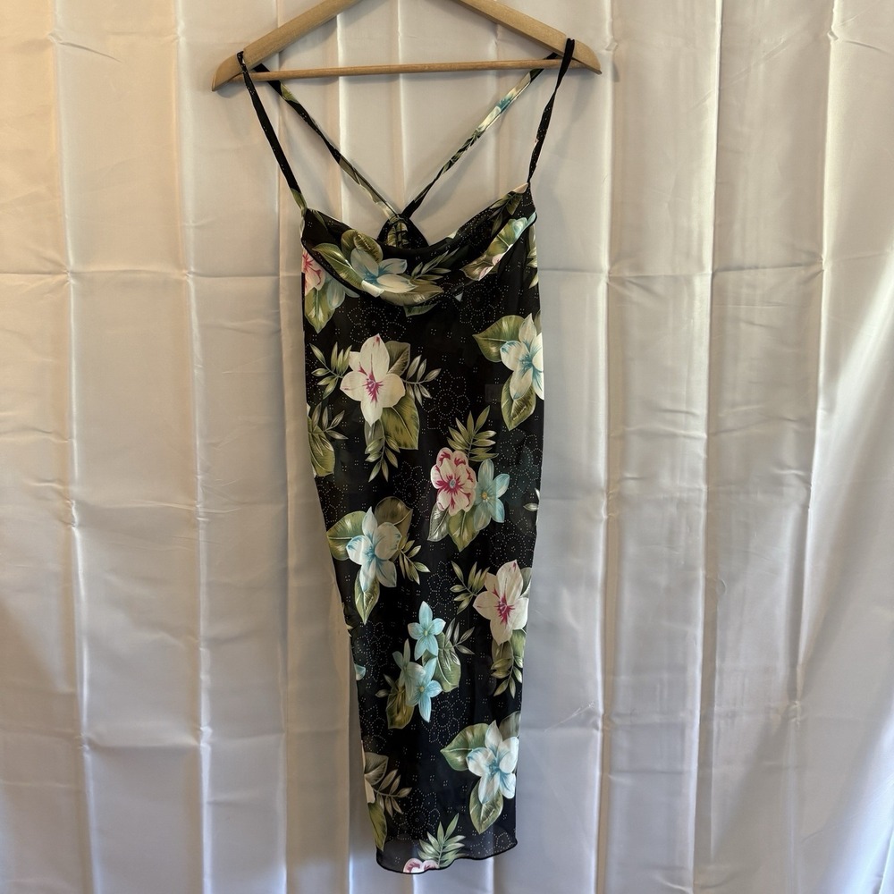 Vintage Petra Fashions L Black Floral Night Gown Chemise Lingerie Made In USA